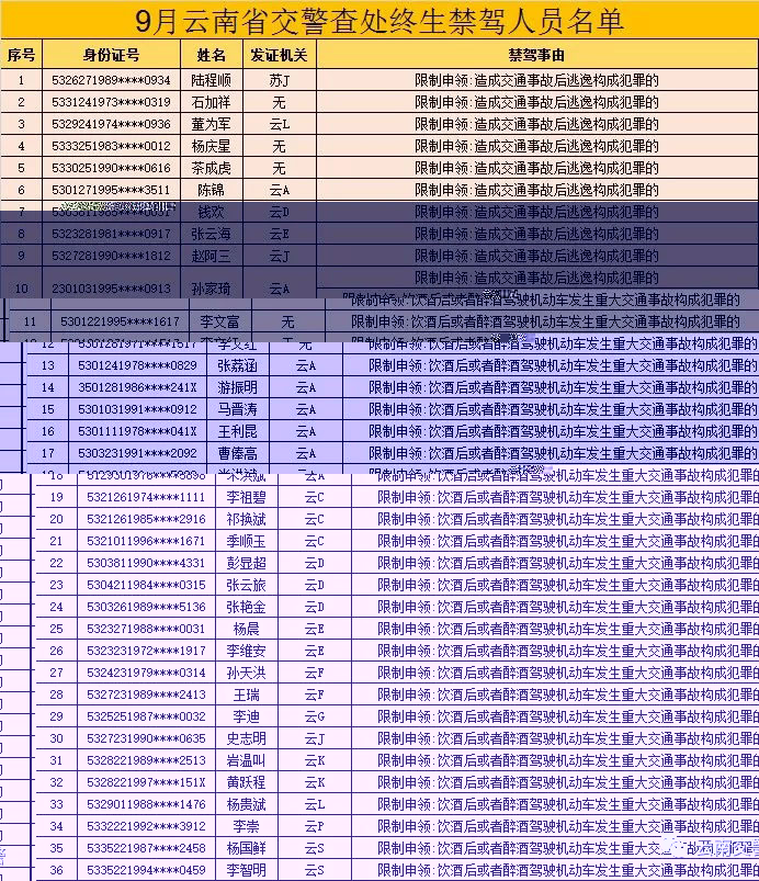 云南省38人終生禁駕名單，大多數(shù)是交通事故后逃逸！