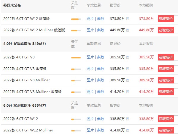 賓利歐陸GT落地多少錢 2022款歐陸GT落地448萬(頂配414萬)