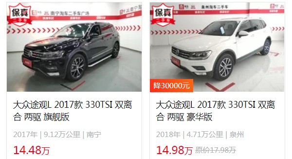 大眾途觀l汽車報價 2022款途觀l售價20萬元(二手14萬)